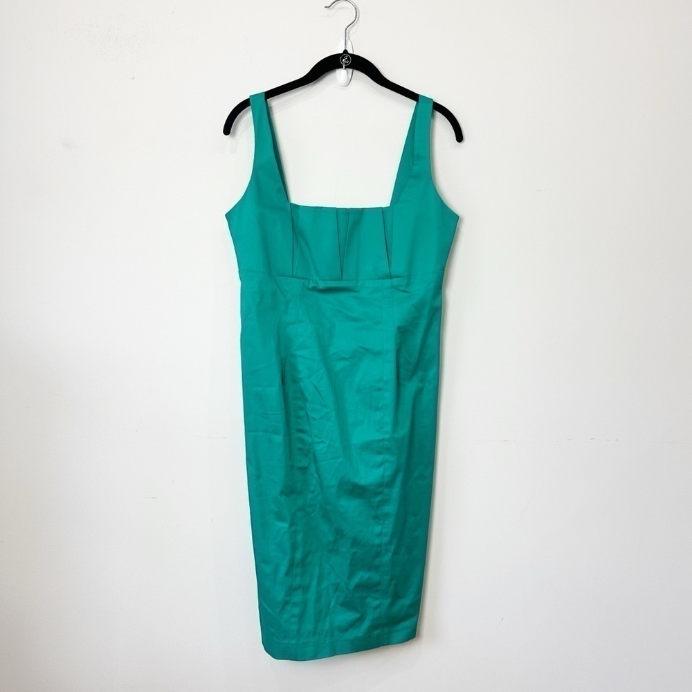 Calvin Klein Fitted Dress Green Cotton Square Nexk